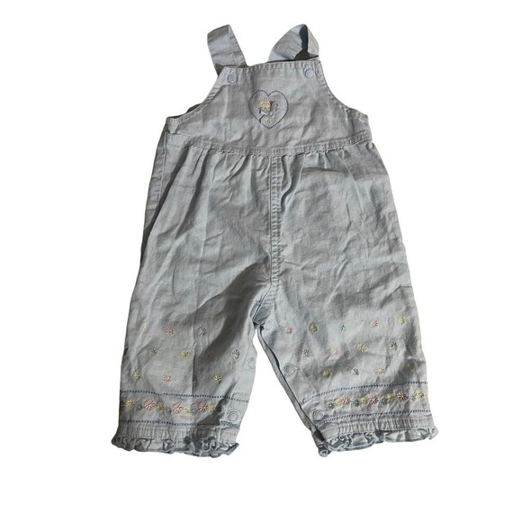 Carter s Light Blue Linen Blend Overalls Floral Girl Size Medium 6 Months Baby - Picture 9 of 16